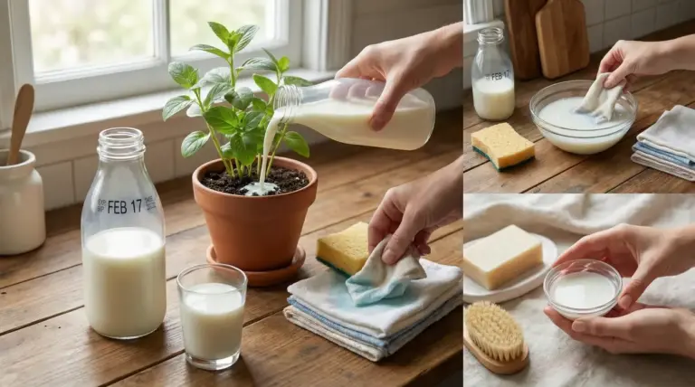 Usi alternativi del latte scaduto come fertilizzante per piante o per la pulizia domestica.