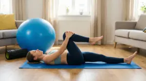 Persona che esegue un esercizio a terra per alleviare il dolore alla schiena su un tappetino da yoga