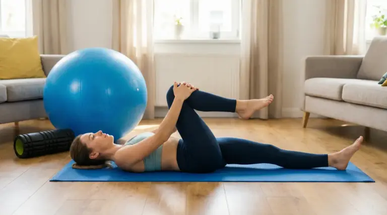 Persona che esegue un esercizio a terra per alleviare il dolore alla schiena su un tappetino da yoga