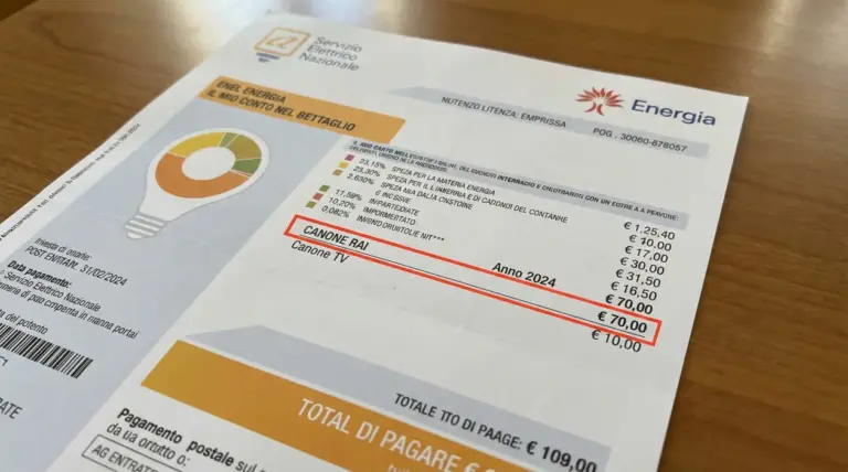 Dettaglio di una bolletta elettrica con evidenziato il Canone RAI per l'anno 2024