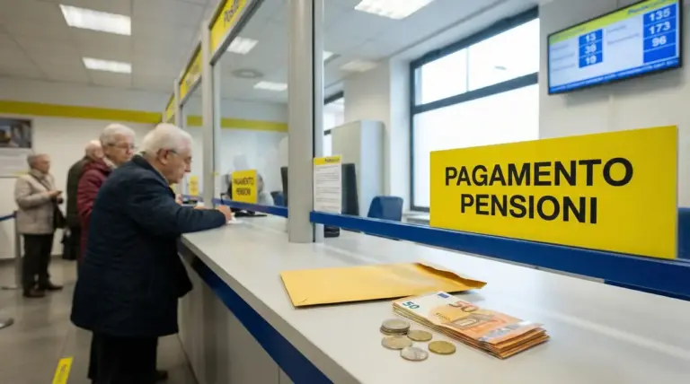 Persone in fila presso uno sportello postale per il pagamento delle pensioni